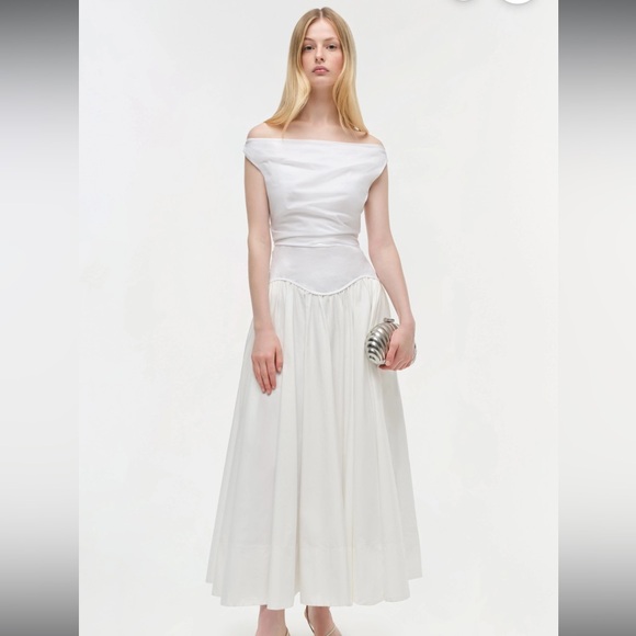 simkhai cersei cotton poplin midi dress Cersei Off Shoulder Midi Dress - White Black Multi